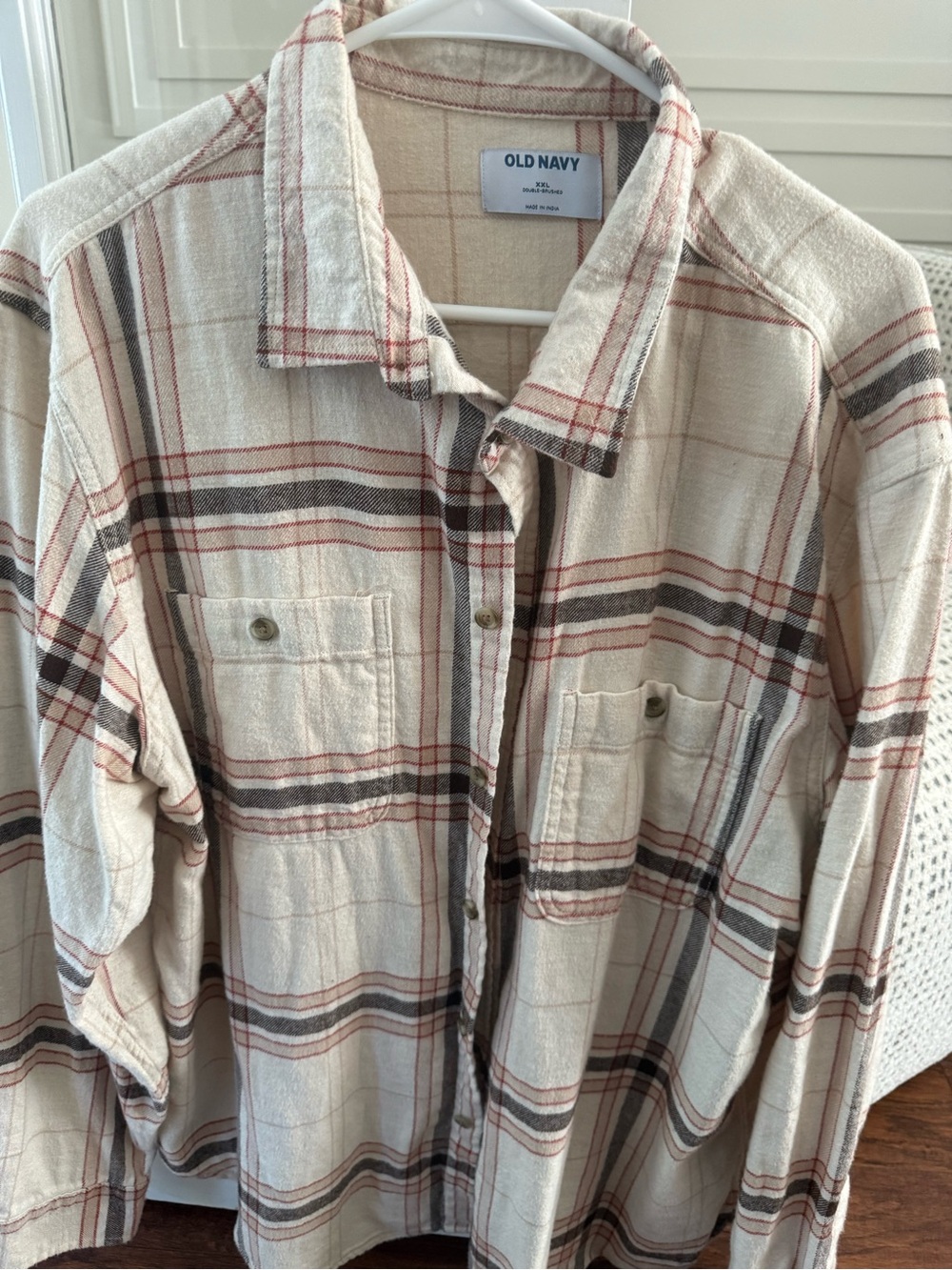 Old Navy Beige and Brown Plaid Button-Down Shirt